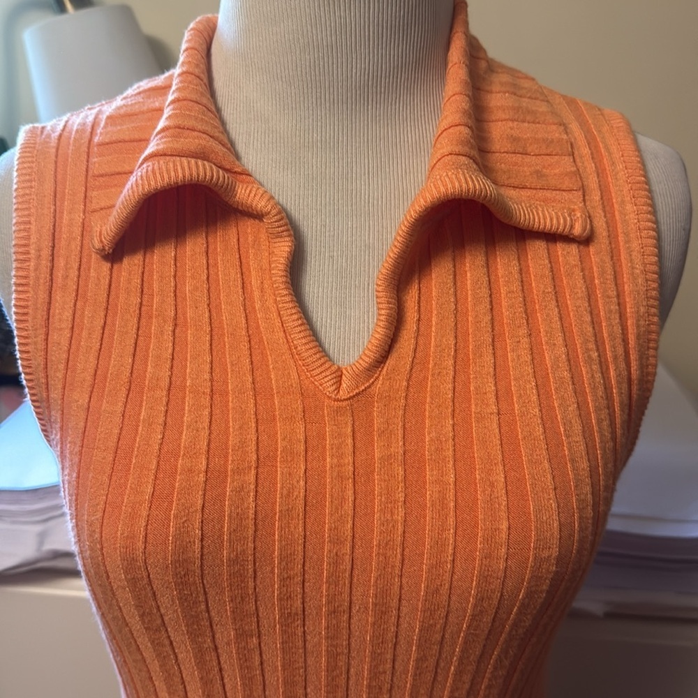 Orange Ribbed Sleeveless Top - Picture 2 of 8